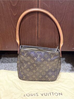 Vintage Louis Vuitton Monogram Canvas Shoulder Bag with Tan Handle